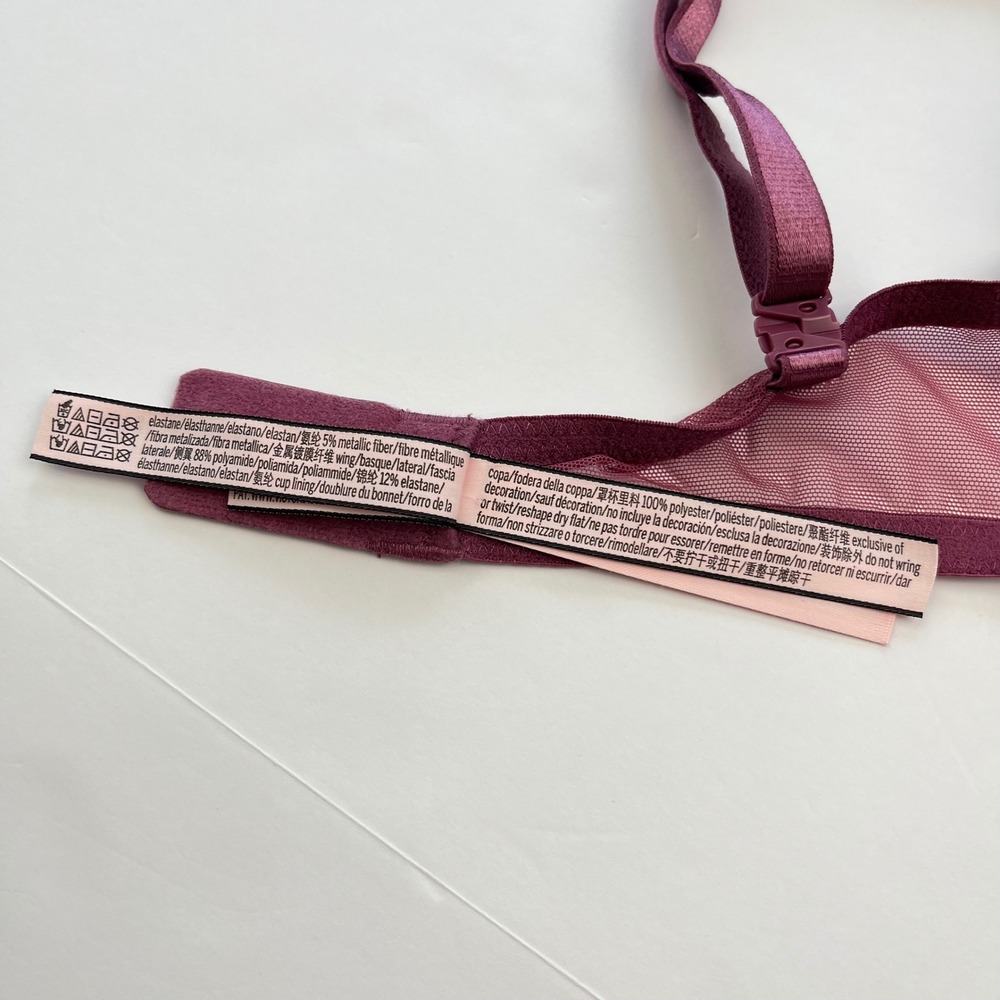 Victoria's Secret Lined Demi Bra 38B Plum Purple Gold Metallic Floral Lace Mesh - Picture 4 of 11